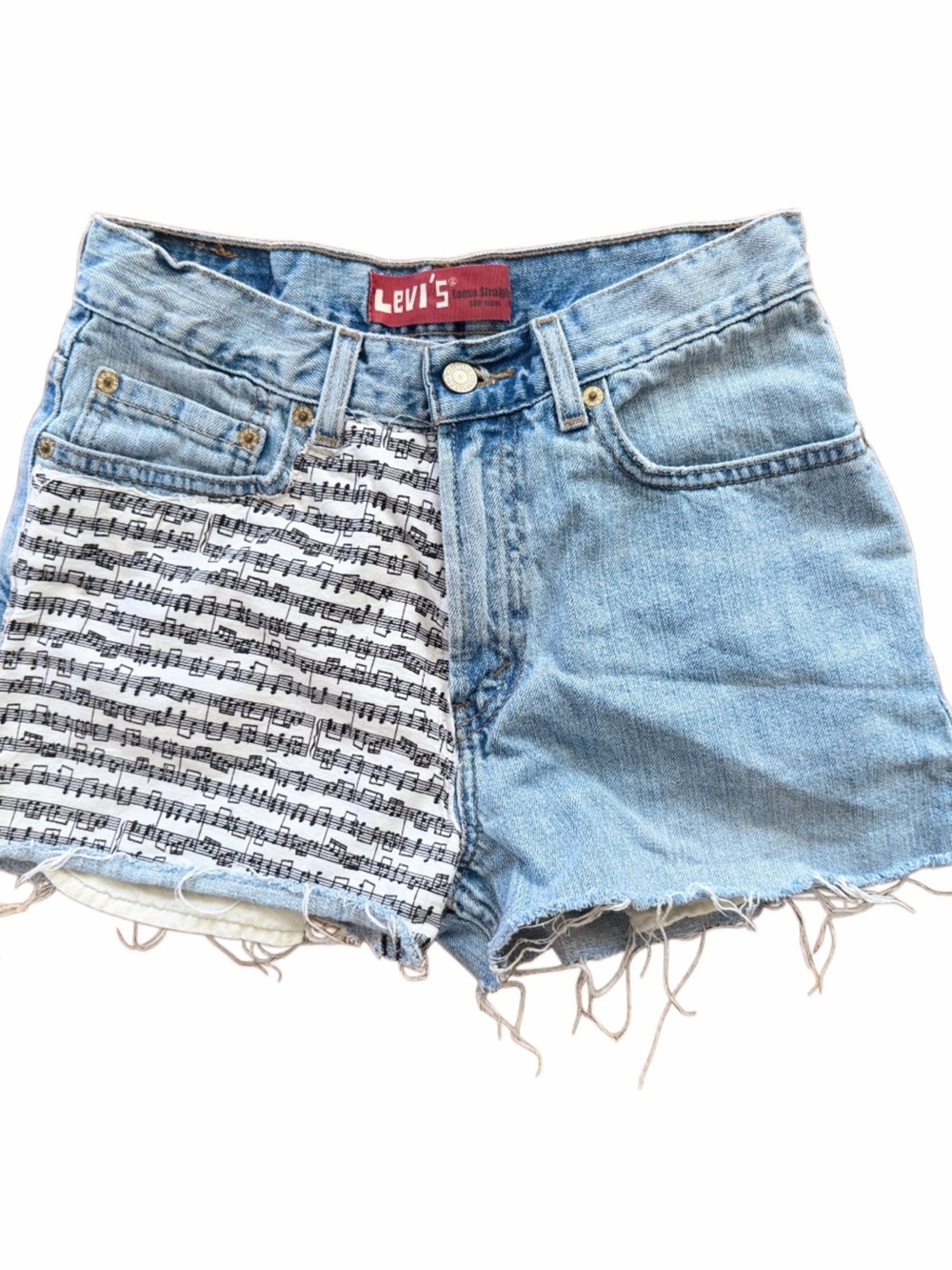 Levi's Light Blue Denim Cutoff Shorts with Sheet Music Panel